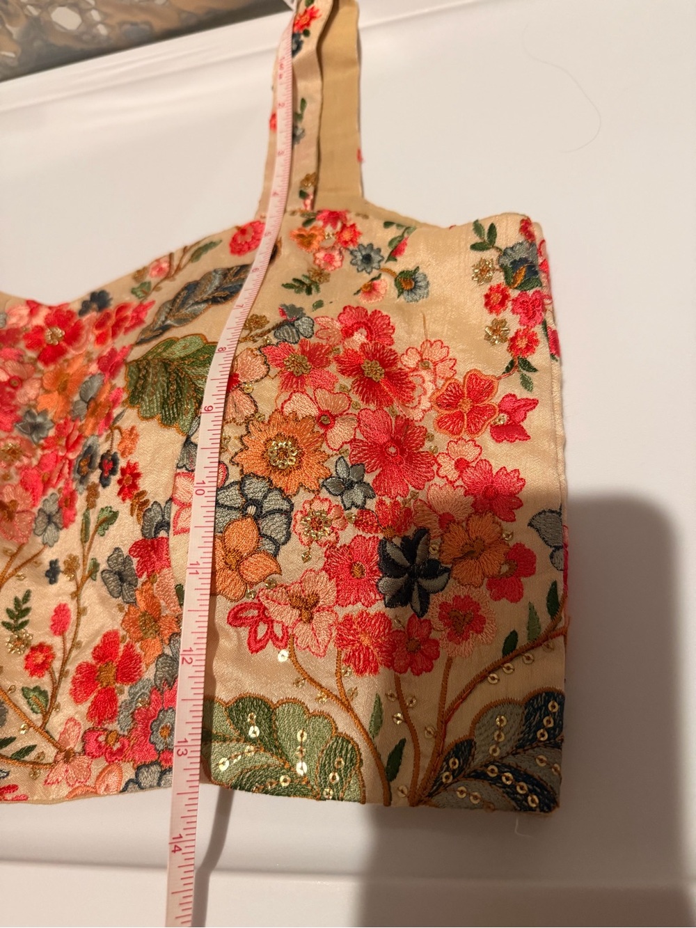 Floral Embroidered Peach Saree Blouse - Picture 4 of 6